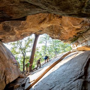Named for the famous outlaw cave hidden in sandstone hills and cliffs, Robbers Cave State Park boasts unique natural beauty in southeast Oklahoma. Photo by Lori Duckworth/Oklahoma Tourism.