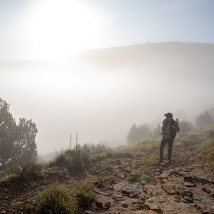 Fog rolls in on an early morning hike at Black Mesa State Park. Photo by Lori Duckworth/Oklahoma Tourism.