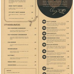 The Twitty Burger menu reveals the restaurant served a variety of items besides just hamburgers.