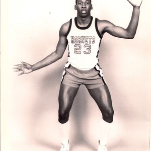 Wayman Tisdale in a 1980 basketball photo for  Booker T. Washington High School