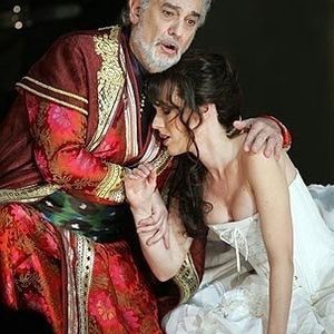 Sarah Coburn with Placido Domingo in the Los Angeles Opera's production of Tamerlano