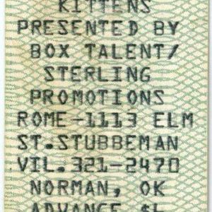 Ticket to a 1991 show at Rome in Norman, Oklahoma featuring Chainsaw Kittens and The Buck Pets