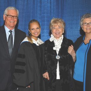 Kristin Chenoweth with her parents, Jerry and Junie Chenoweth, and her mentor, Oklahoma City University professor Florence Birdwell, in 2013 as she accepted her honorary doctorate degree.
