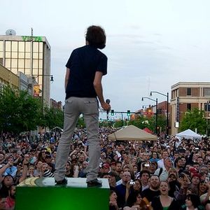 Tyson Meade speaking to fans at the first annual Norman Music Festival in 2008