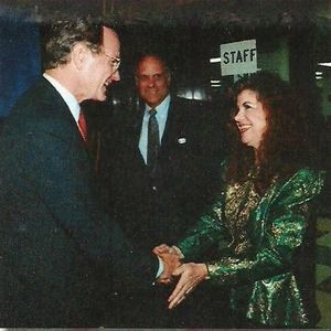 Former President George H. W. Bush greets Jody Miller. After hearing her patriotic album "My Country," then Vice-President Bush's campaign contacted Jody to sing at campaign stops for the candidate. Jody would go on to perform at President Bush's Inaugural Ball in Washington D.C. 