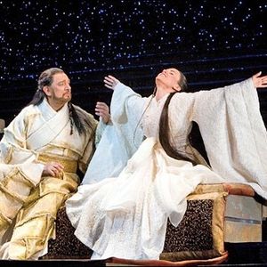 Sarah Coburn with Placido Domingo at The Metropolitan Opera's production of The First Emperor