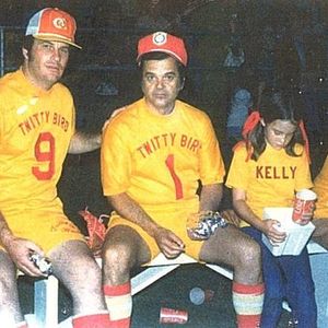 Conway Twitty appears at a celebrity softball game in Oklahoma City with Velton Lang and Lang's daughter, Kelly. Twitty organized the games to raise money for area charities and often sent jets to Nashville to pick up celebrity players for the events.
