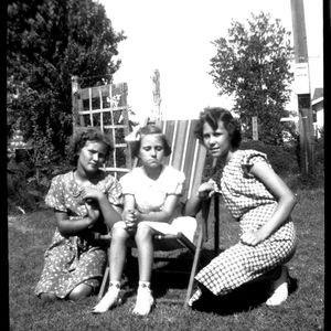 Clara Ann Fowler, later known as Patti Page, poses with her sisters Peggy and Virginia Fowler at their childhood home at 705 W 36th Place in Tulsa.