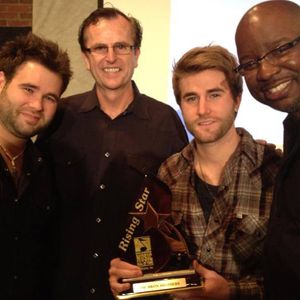 Left to Right: Zac Swon, Jim Paul Blair, Colton Swon and Jermaine Mondaine at the Oklahoma Music Hall of Fame during filming of an episode of The Voice and presentation of the Rising Star Award in 2013