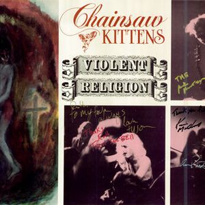 Autographed cover and foldout of Violent Religion, released in 1990 on Mammoth Records