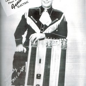Leon McAuliffe pictured in a signed advertisement for Fender Electric guitars