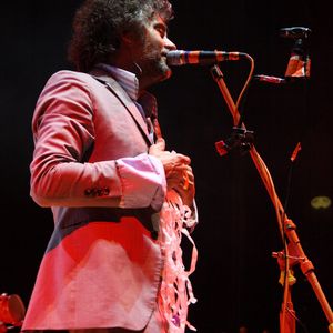 The Flaming Lips front man Wayne Coyne sings to fans at a live show.