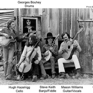 (Left to Right) Doug Cotler, Georges Bouhey, Hugh Hazelrigg, Steve Keith, Mason Williams and Gretchen the dog in 1973