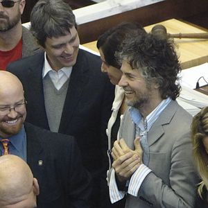 The Flaming Lips meet government officials in the Oklahoma State Capitol.