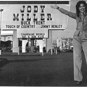 Jody stands in front of her name on the sign at the Frontier in Las Vegas 