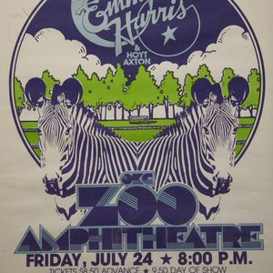 A poster advertises the very first concert ever hosted at the Zoo Amphitheatre in Oklahoma City featuring Emmylou Harris and Oklahoman Hoyt Axton.