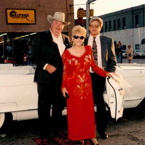 Hoyt Axton and his mother, Mae Boren Axton, arrive at the first McSwain Theatre Grand Awards Show on October 16, 1993. This event honored Mae Boren Axton with an award established in her name. 