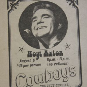 A 1980 newspaper ad for a live show by Hoyt Axton at Cowboys Dance Hall in Oklahoma City.
