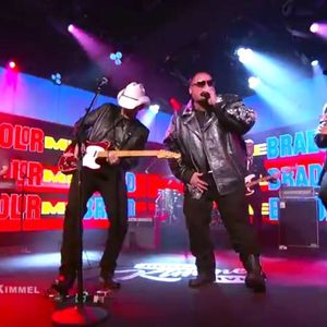 Color me Badd jamming with Brad Paisley (on guitar) as "Color Me Bradd," a special performance on Jimmy Kimmel Live! in 2016