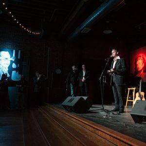 John Fullbright accepts the "Rising Star" award at the Oklahoma Music Hall of Fame in Muskogee, Oklahoma in 2014