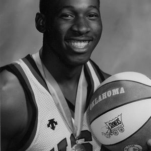 Portrait of Wayman Tisdale wearing his USA jersey for the 1984 men's Olympic basketball team 