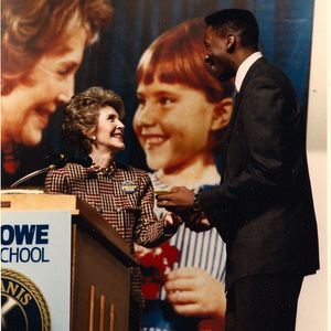 In promotion of her "Just Say No" campaign, Nancy Reagan visited Thomas Carr Howe High School in Indianapolis, IN to support Wayman Tisdale's anti-drug program "Tisdale's Team" in 1988. 
