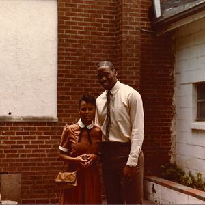 Wayman Tisdale and his wife Regina outside of Friendship Baptist Church in Tulsa, Oklahoma in 1981