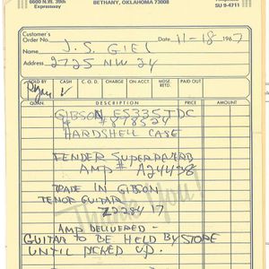 Vince Gill's mother, Jerene Gill, kept most of the receipts from the purchases of instruments and equipment she bought her son.