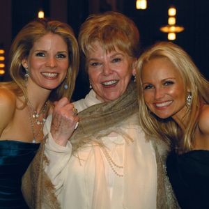 Broadway stars Kelli O'Hara and Kristin Chenoweth pose for a photo with their college professor and mentor, Florence Birdwell.