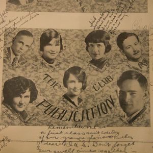 Woody Guthrie appears on the top right corner of this yearbook page.