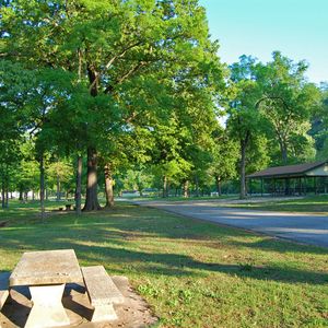 The road leading into the camping areas within Spavinaw Area at Grand Lake State Park.