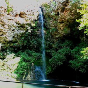 Natural Falls State Park near West Siloam Springs in northeastern Oklahoma showcases this pretty 77-foot cascade.