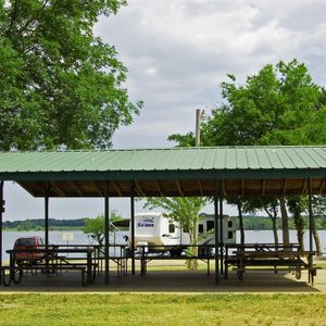 A lakeside picnic pavilion for larger groups.