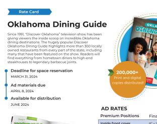 Discover Oklahoma Destination Dining Guide Rate Card