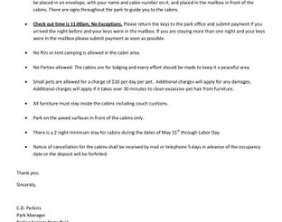 View Cabin Rental Rules & Regulations