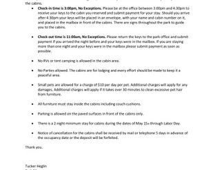 Cabin Rental Rules and Regulations