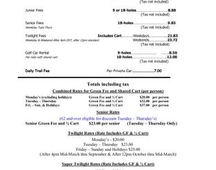 Lake Murray Golf Course Rate Sheet