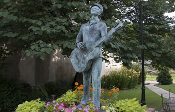 Woody Guthrie statue located in downtown Okemah, Oklahoma