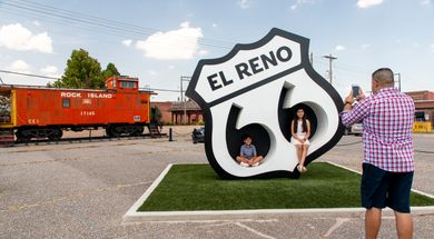 This Route 66 monument makes the perfect family photo op in El Reno. Photo by Megan Rossman.