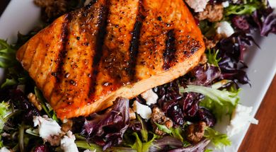 The salmon salad is a popular menu item at Prairiefire Grille in Elk City.