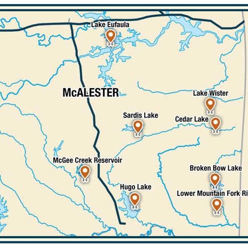Discover some of the best Oklahoma fishing areas in these Oklahoma Fishing Trail Southeastern Loop destinations.
