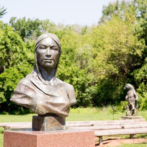 More than 40 bronze busts pay tribute to acclaimed Native Americans in an outdoor section of the National Hall of Fame for Famous American Indians.
