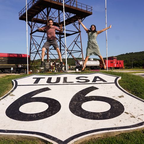 The Route 66 Historical Village in Tulsa is an open-air museum with a fully restored steam engine and a restored oil derrick on display.
