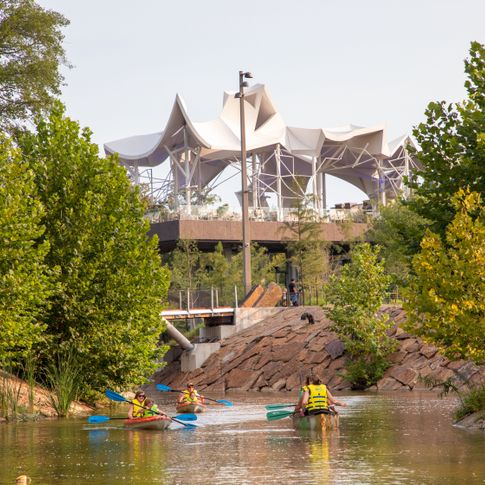 The Gathering Place in Tulsa is an ideal stop to get some fresh air and stretch your legs.