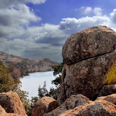 The Charon's Garden area of the Wichita Mountains Wildlife Refuge near Lawton features fascinating rock formations and secluded scenic spots for hikers and boulder hoppers to enjoy.