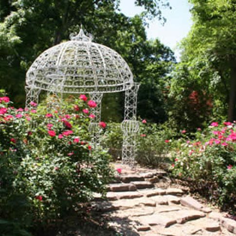 The crowning jewel in the American Backyard Garden at Lendonwood Gardens in Grove is the gazebo surrounded by blooming roses.
