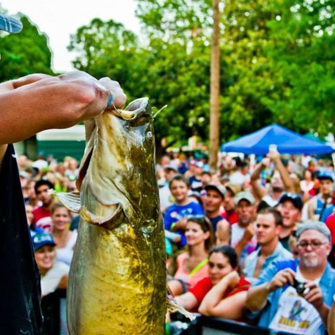The weigh-in at the Okie Noodling Tournament in Pauls Valley.