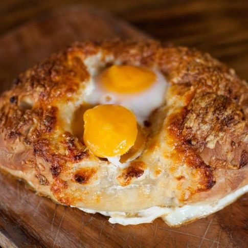 The khachapuri, an Eastern-European pull-apart bread filled with cheese and eggs at Bramble Breakfast &amp; Bar.