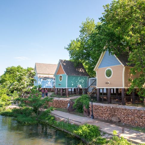 The eye-catching Birdhouse Cottages in Medicine Park offer spectacular views of the creek below.