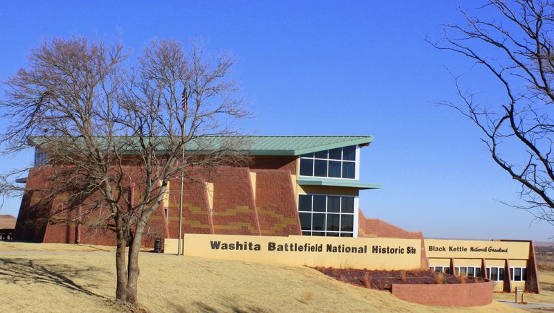 The visitor center at the Washita Battlefield National Historic Site, near Cheyenne.  This site marks the spot where Chief Black Kettle's village was surprised and massacred by George Custer's cavalry unit.